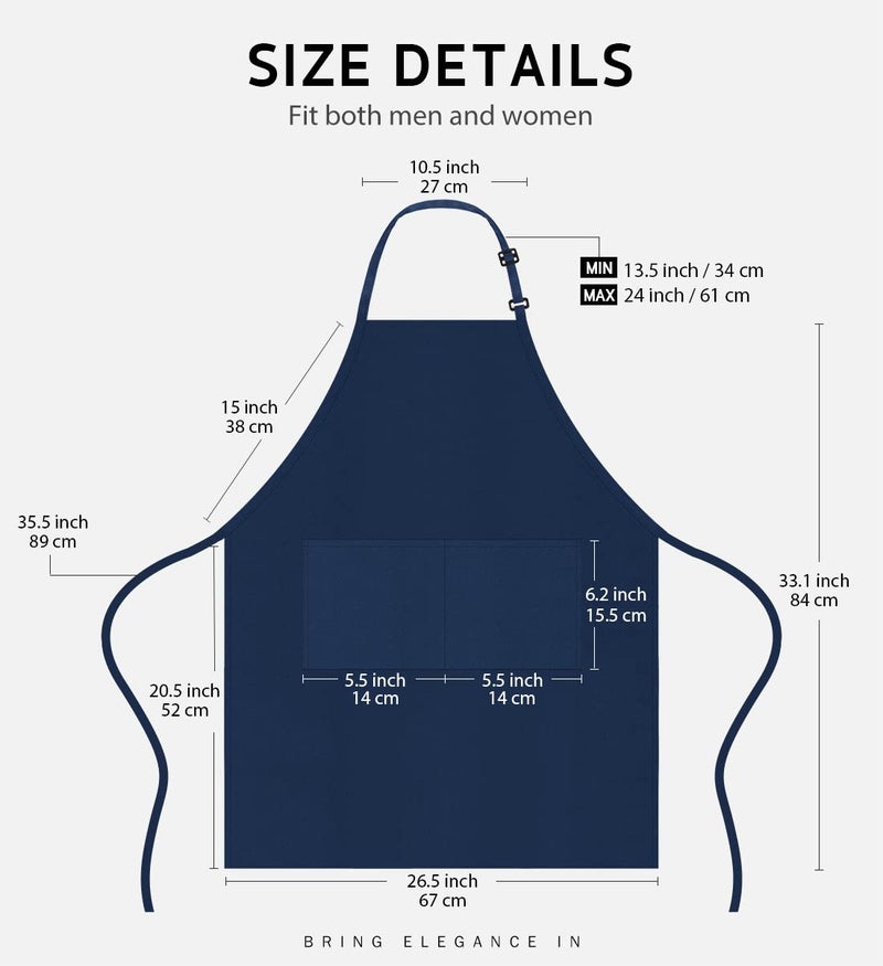 Syntus 2 Pack Adjustable Bib Apron Waterdrop Resistant with 2 Pockets Cooking Kitchen Aprons for BBQ Drawing, Women Men Chef, Nautical Blue - Image 2